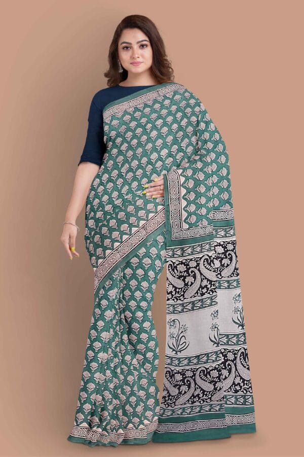 Block Printed Pure Cotton Mul Saree