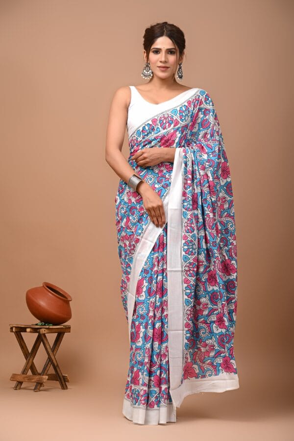 Printed Pure Cotton Mulmul Saree With Blouse